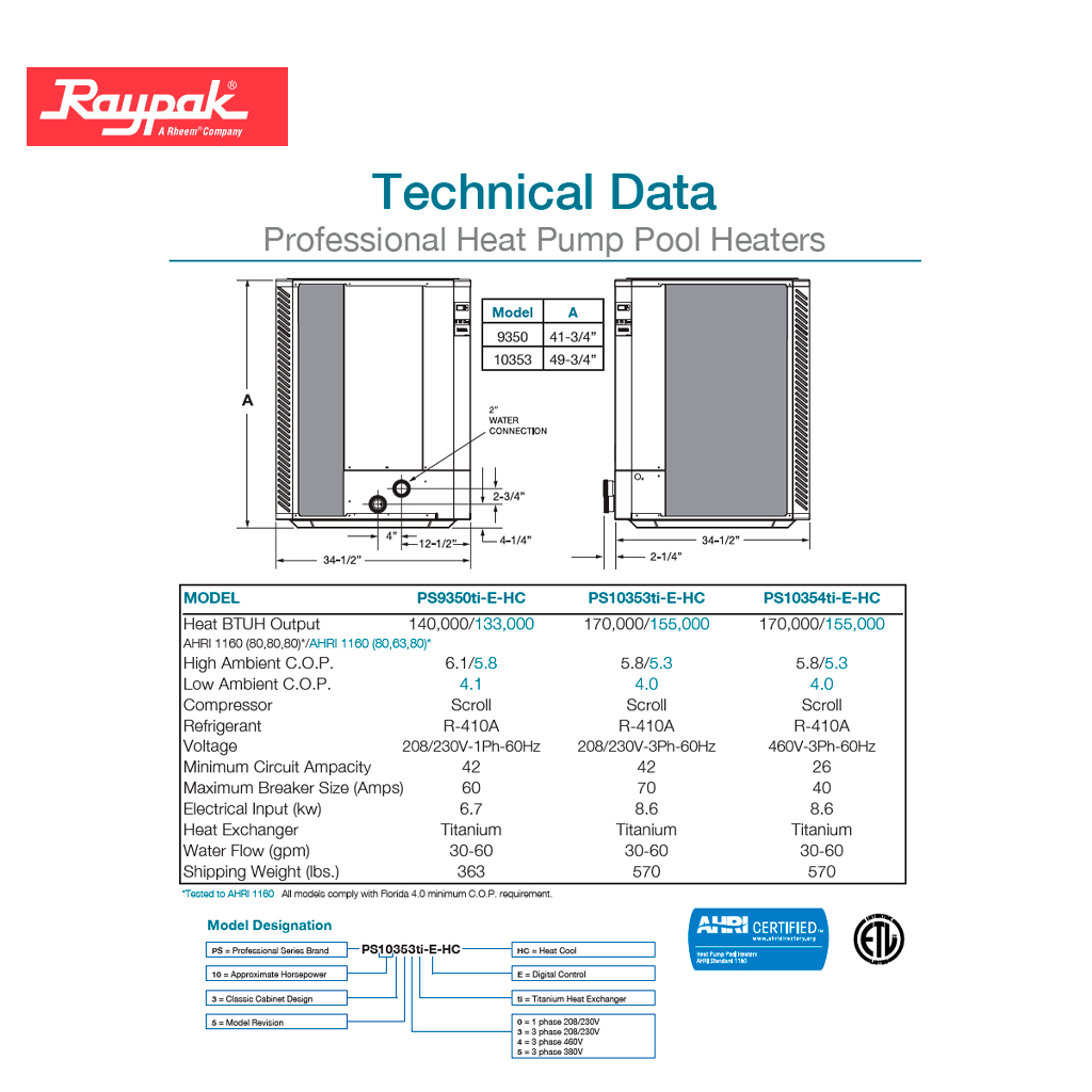 Bomba de calor PS9350TI - PS10355TI - Raypak - Imagen 2