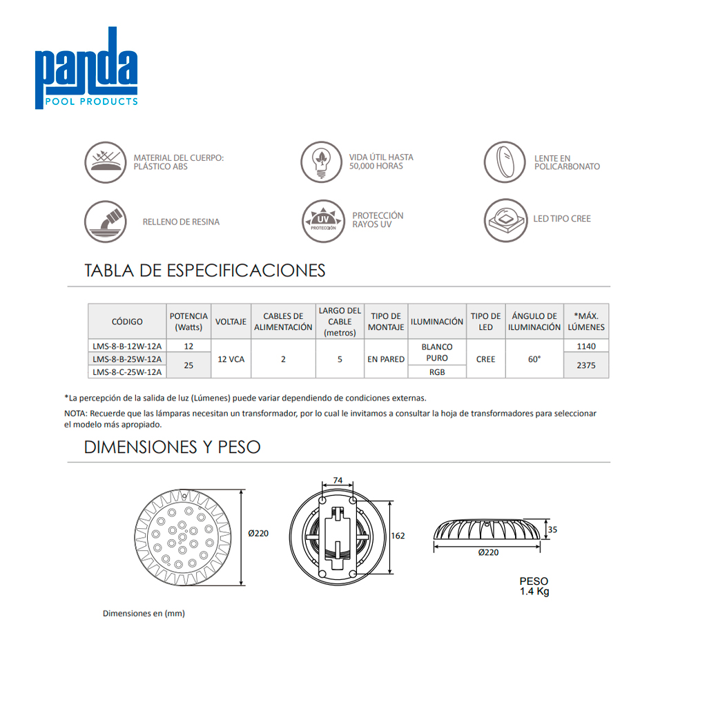Lámpara LED para piscinas LUMINUS BLANCA - 25 watts - Imagen 2