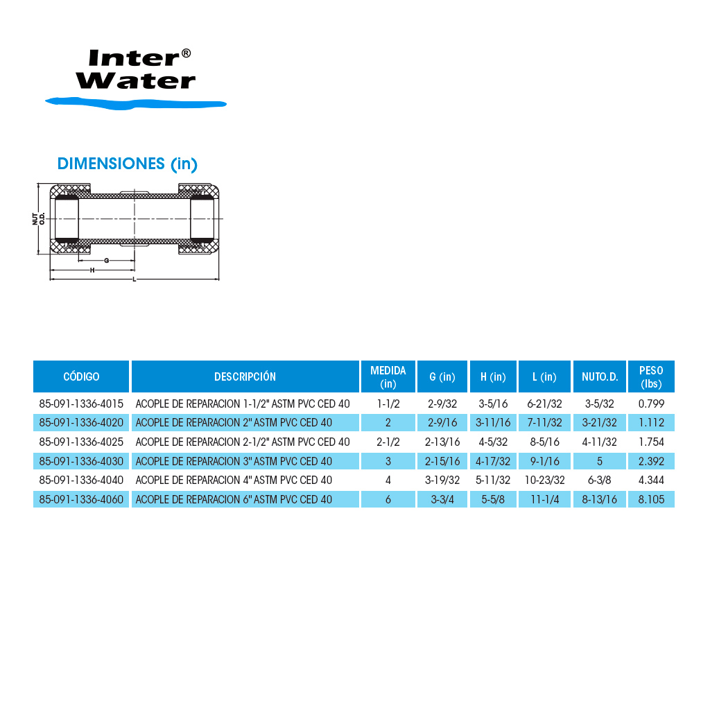 ACOPLE DE REPARACIÓN DE PVC (ASTM) – Inter Water - Imagen 2