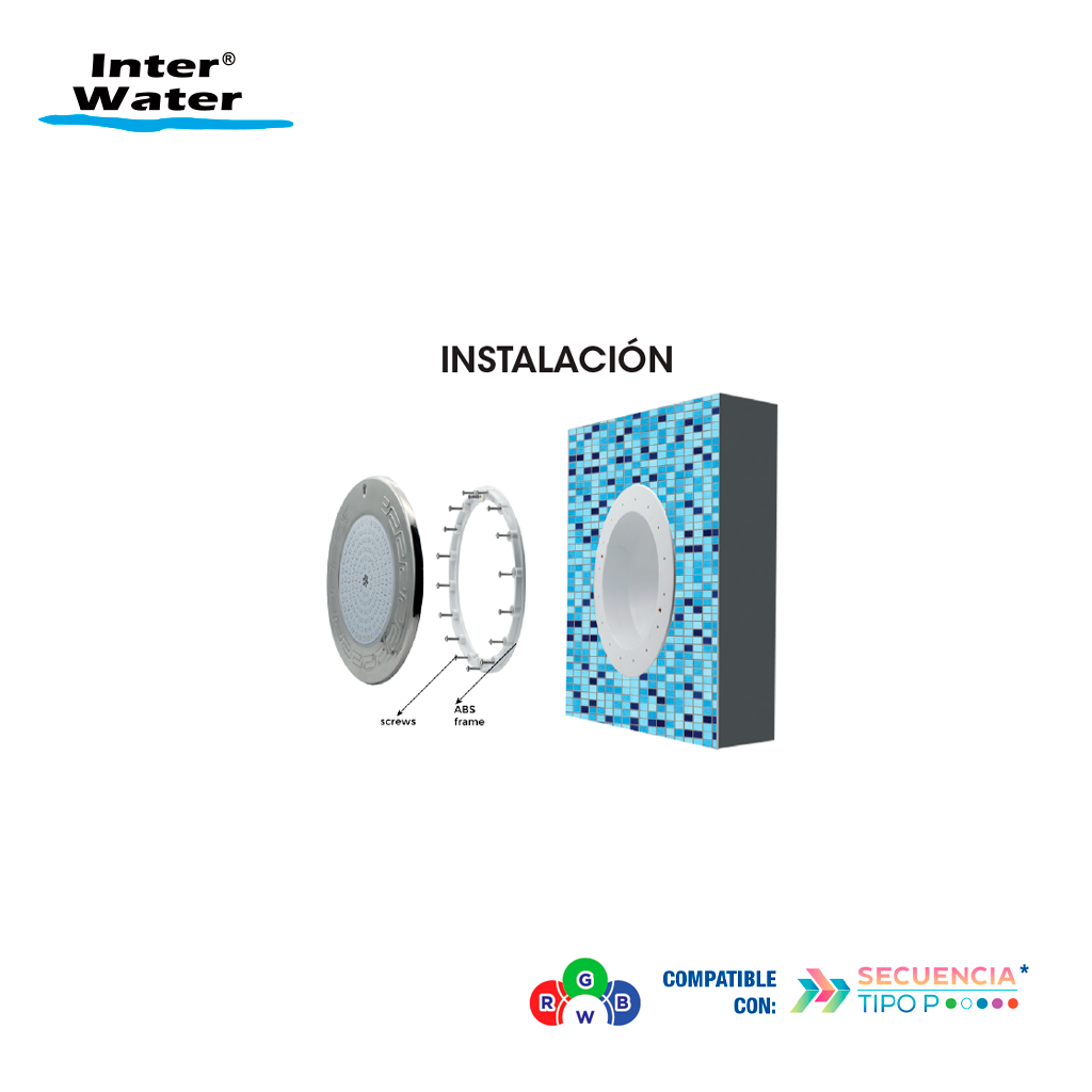 Reflector Inter NOVA LED Acero Inox, RGBW, 25 cms, con control – Inter Water - Imagen 2